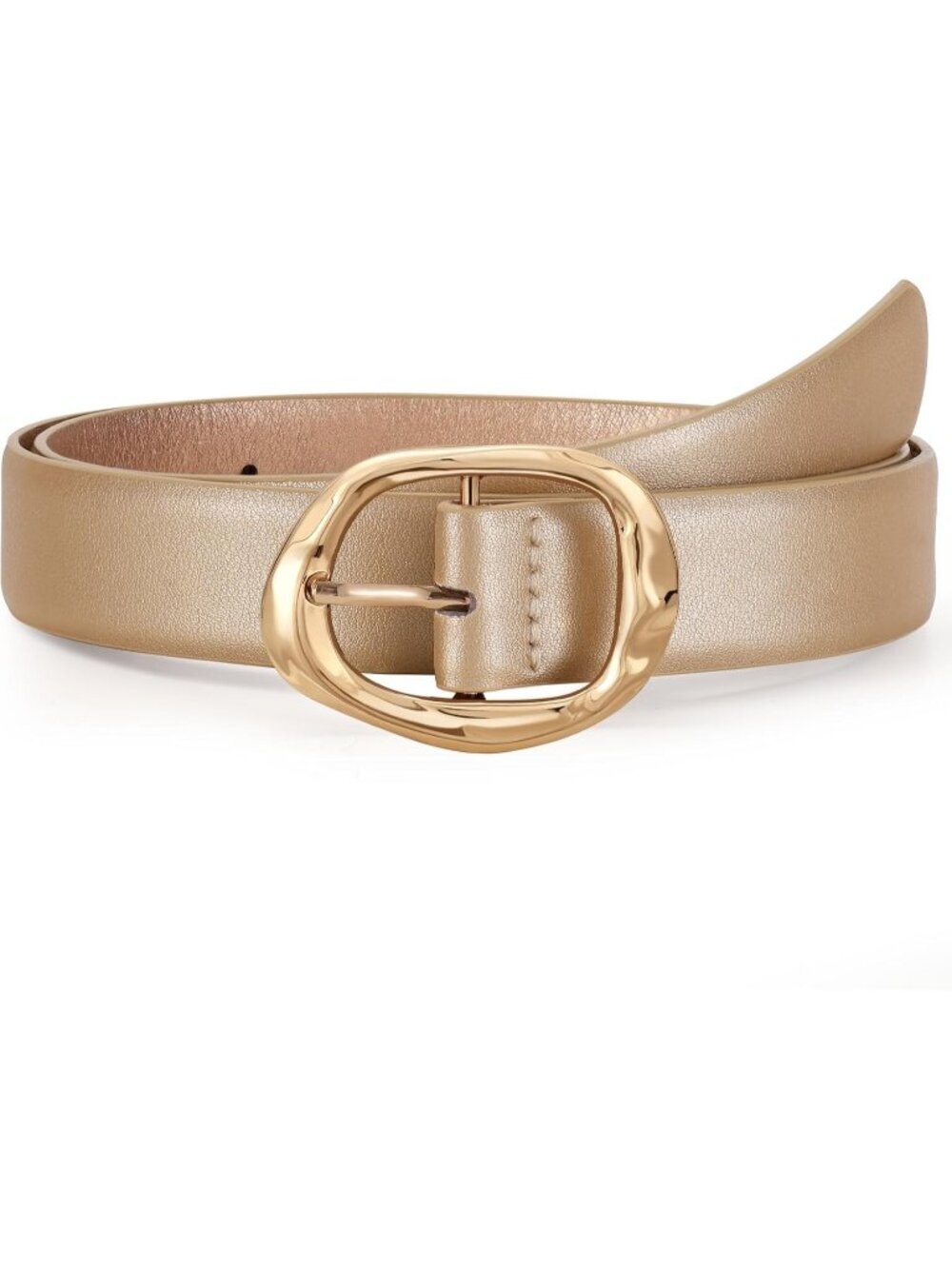 Women's Gold Faux Leather Casual Waist Stylish Fashion Belt with Gold Buckle